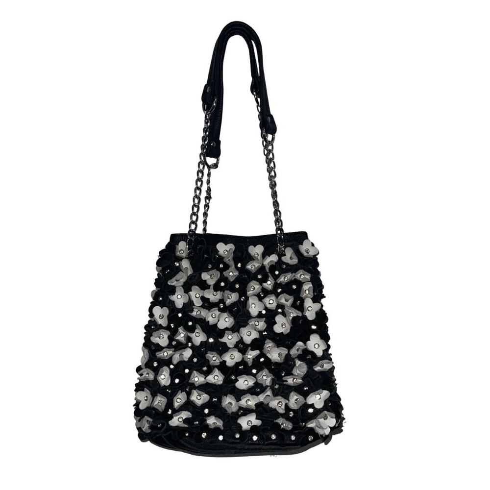 AmeriLeather Willet Leather Shoulder Bag Flower Crystal Artsy Boho Retro Chic